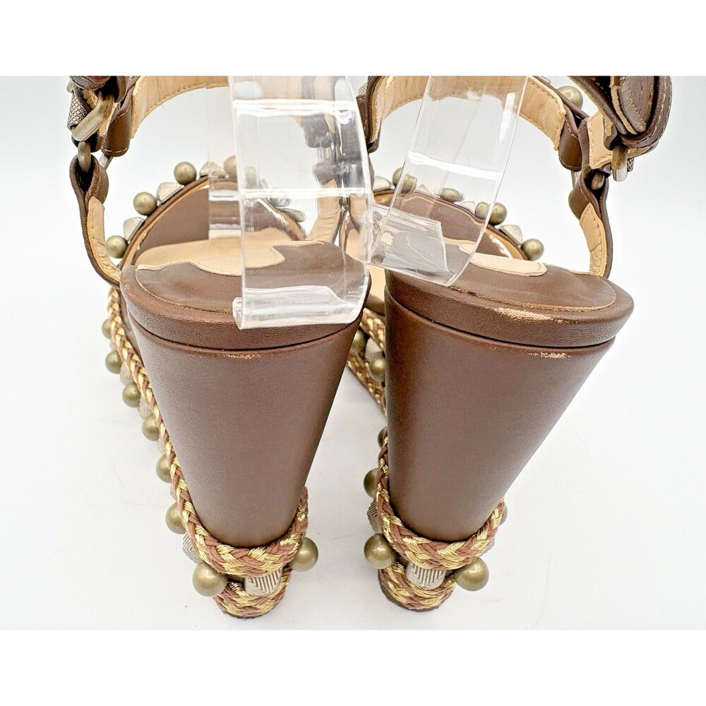 Christian Louboutin Cataconico 120 Brown Leather Wedge Espadrilles Size EU 38 - Picture 8 of 13